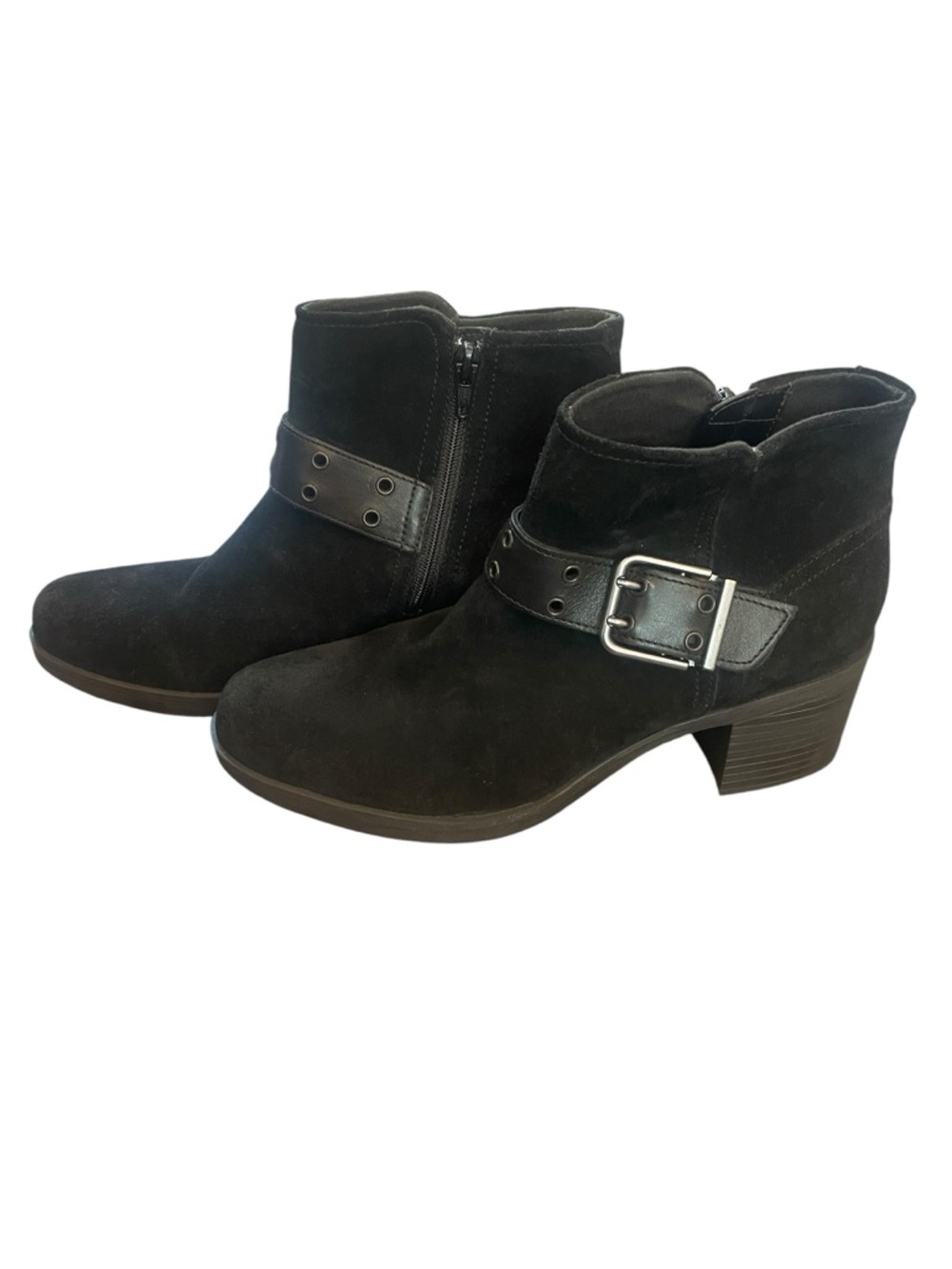 Clarks Hollis Star Buckled Ankle Booties Boots Black Suede Women’s Size 9